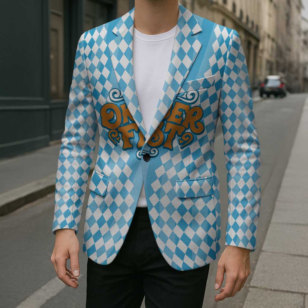 Oktoberfest Blazer with Beer Glass Illustration Blue White Diamond - Wonder Print Shop