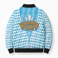 Oktoberfest Bomber Puffer Jacket with Beer Glass Illustration Blue White Diamond - Wonder Print Shop