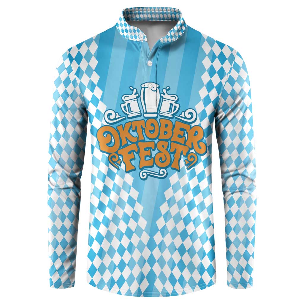 Oktoberfest Button Sweatshirt with Beer Glass Illustration Blue White Diamond - Wonder Print Shop