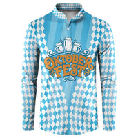 Oktoberfest Button Sweatshirt with Beer Glass Illustration Blue White Diamond - Wonder Print Shop