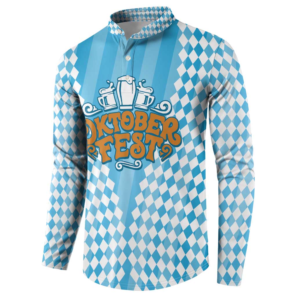 Oktoberfest Button Sweatshirt with Beer Glass Illustration Blue White Diamond - Wonder Print Shop