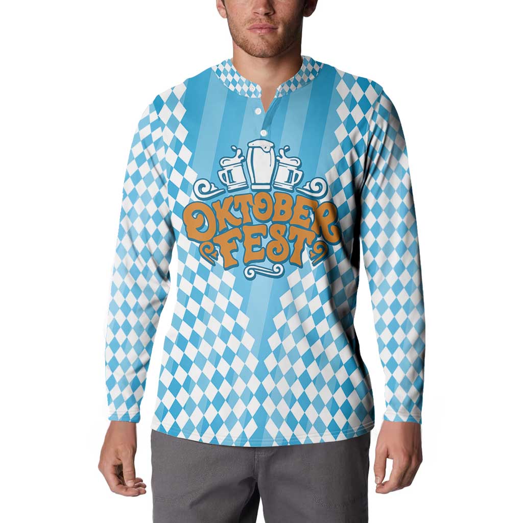 Oktoberfest Button Sweatshirt with Beer Glass Illustration Blue White Diamond - Wonder Print Shop