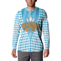 Oktoberfest Button Sweatshirt with Beer Glass Illustration Blue White Diamond - Wonder Print Shop