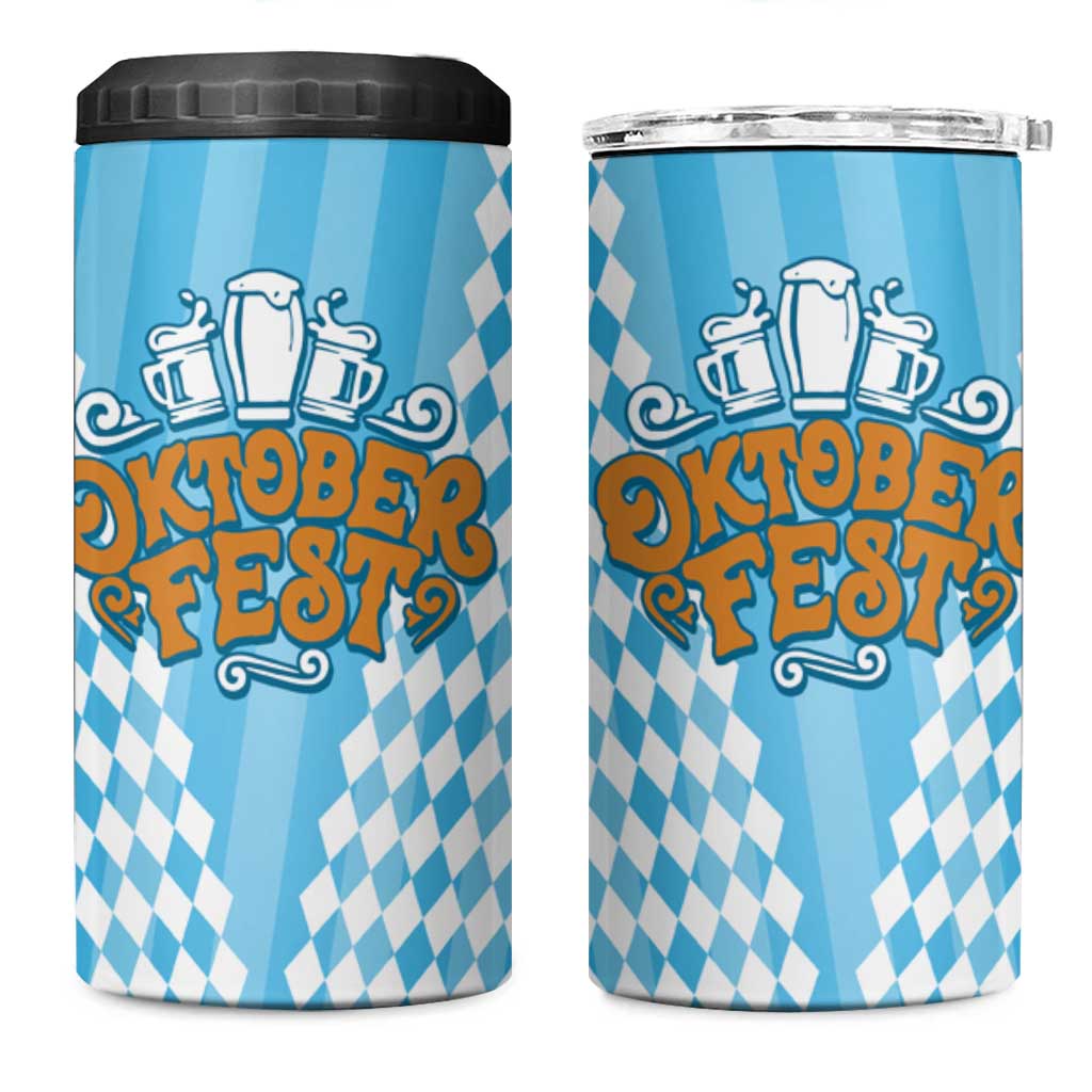 Oktoberfest 4 in 1 Can Cooler Tumbler with Beer Glass Illustration Blue White Diamond - Wonder Print Shop