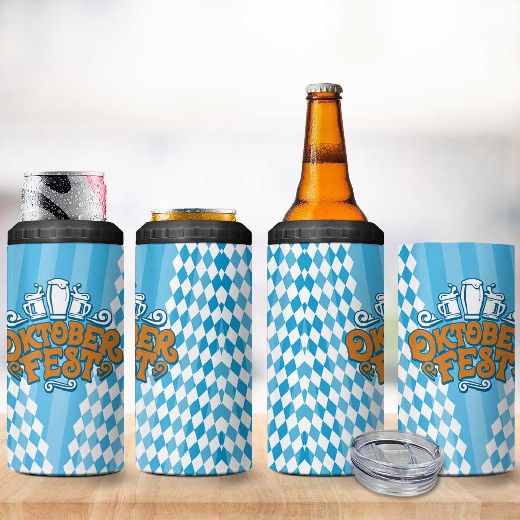 Oktoberfest 4 in 1 Can Cooler Tumbler with Beer Glass Illustration Blue White Diamond - Wonder Print Shop