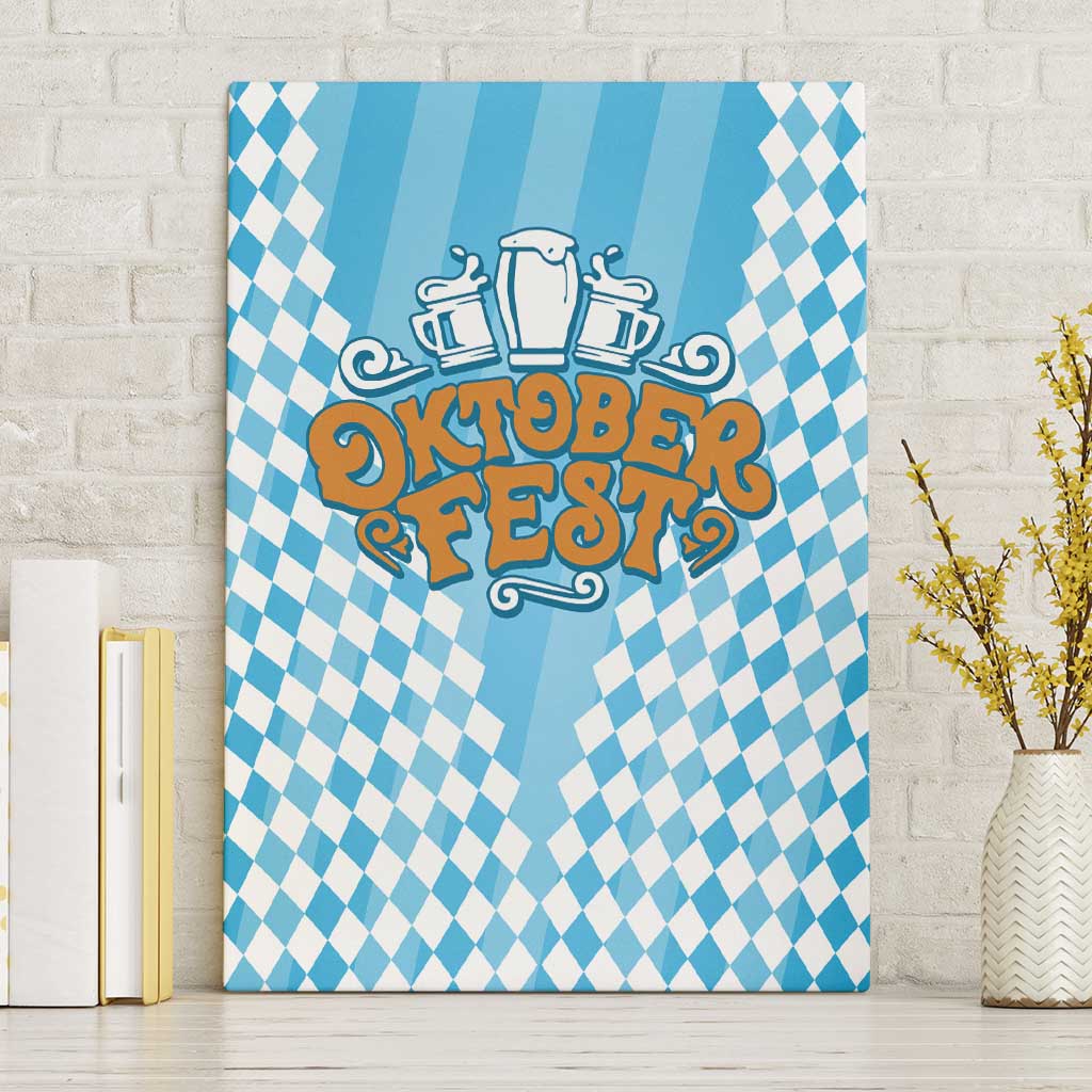 Oktoberfest Canvas Wall Art with Beer Glass Illustration Blue White Diamond - Wonder Print Shop