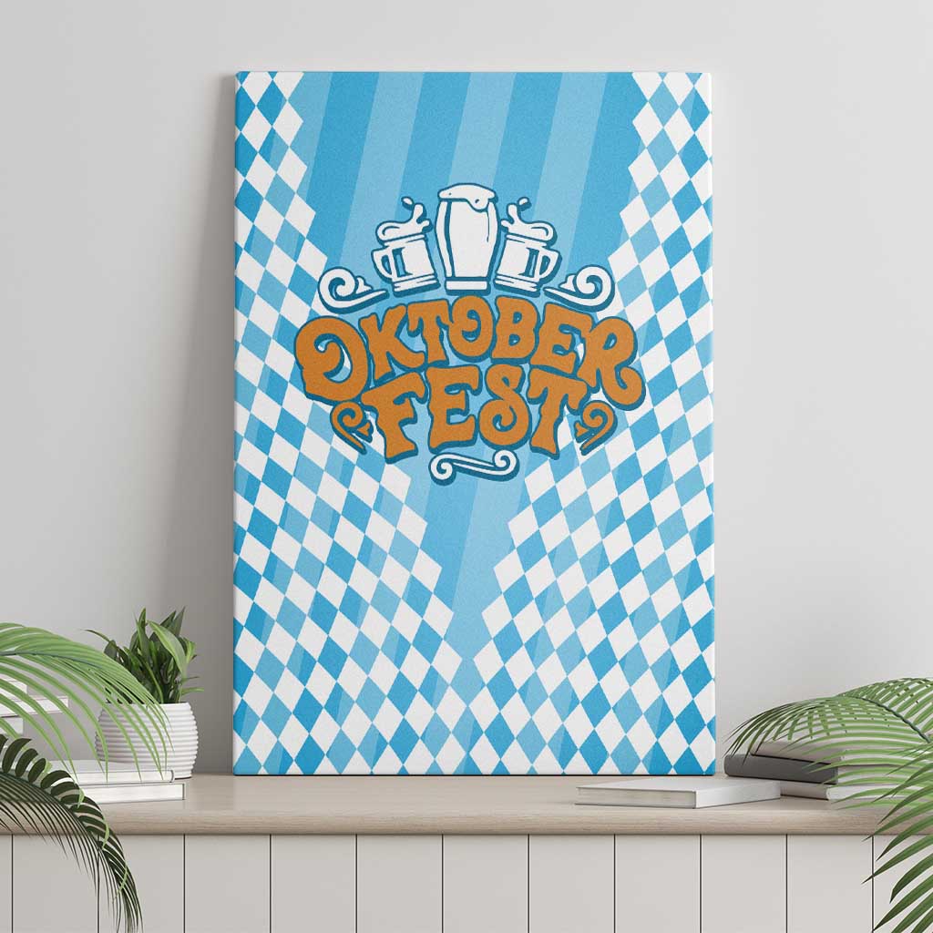 Oktoberfest Canvas Wall Art with Beer Glass Illustration Blue White Diamond - Wonder Print Shop