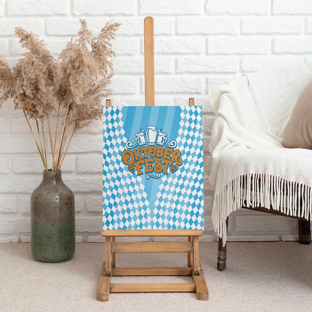 Oktoberfest Canvas Wall Art with Beer Glass Illustration Blue White Diamond - Wonder Print Shop
