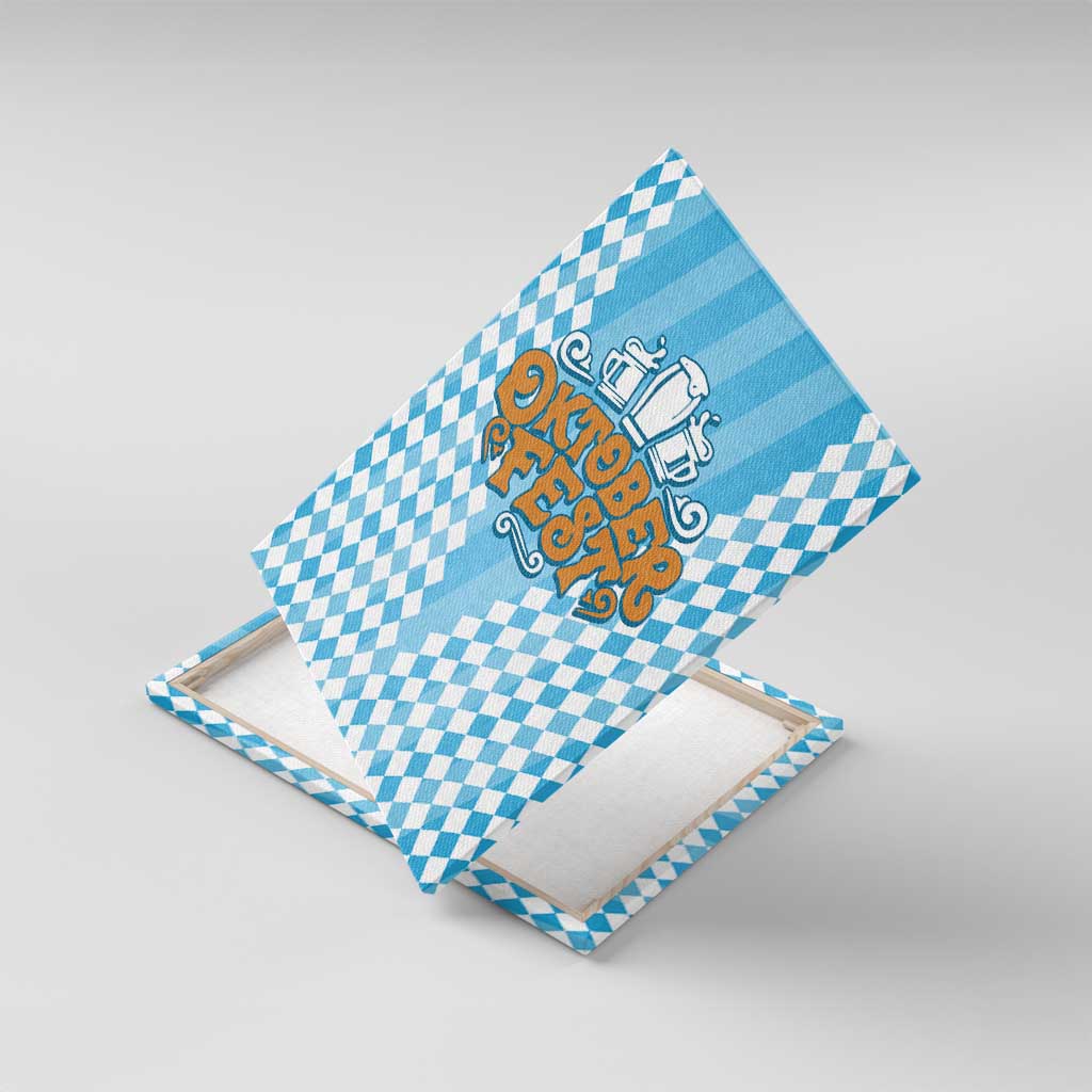 Oktoberfest Canvas Wall Art with Beer Glass Illustration Blue White Diamond - Wonder Print Shop