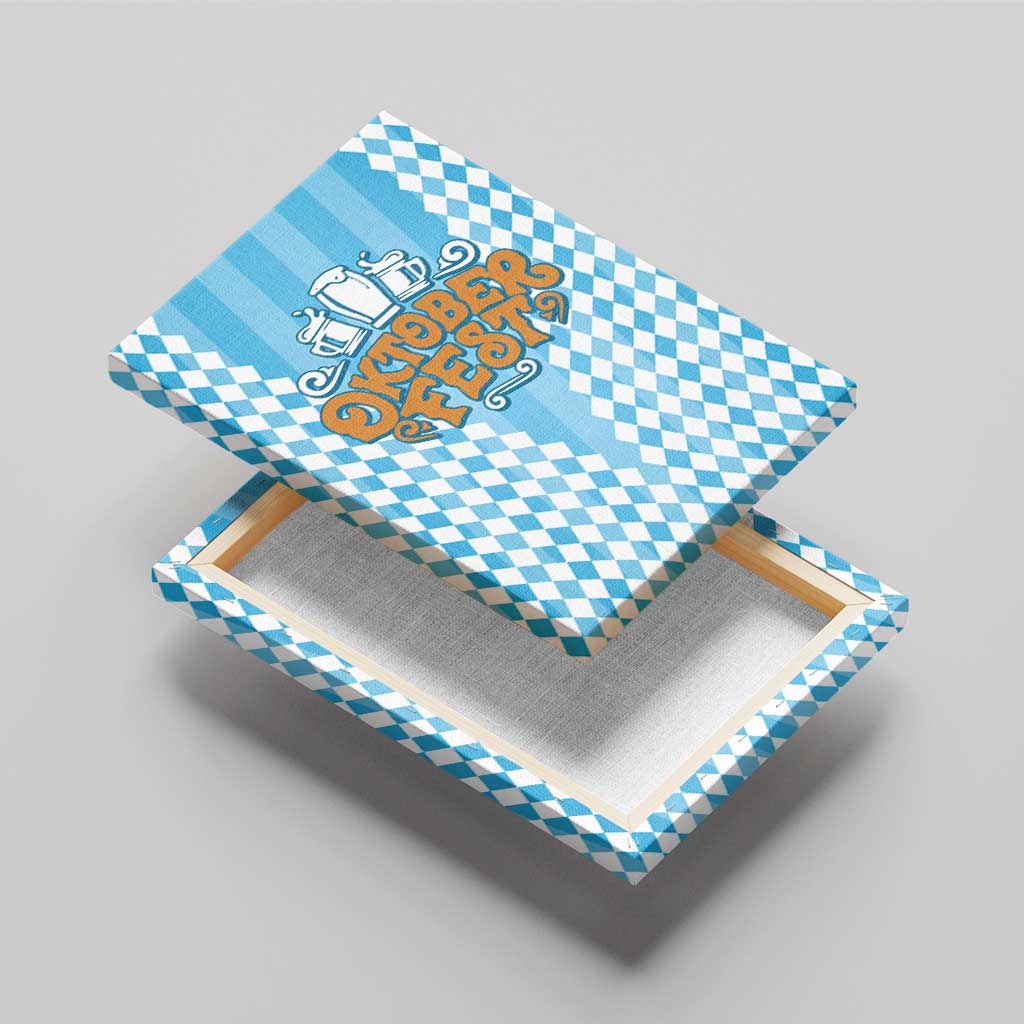 Oktoberfest Canvas Wall Art with Beer Glass Illustration Blue White Diamond - Wonder Print Shop