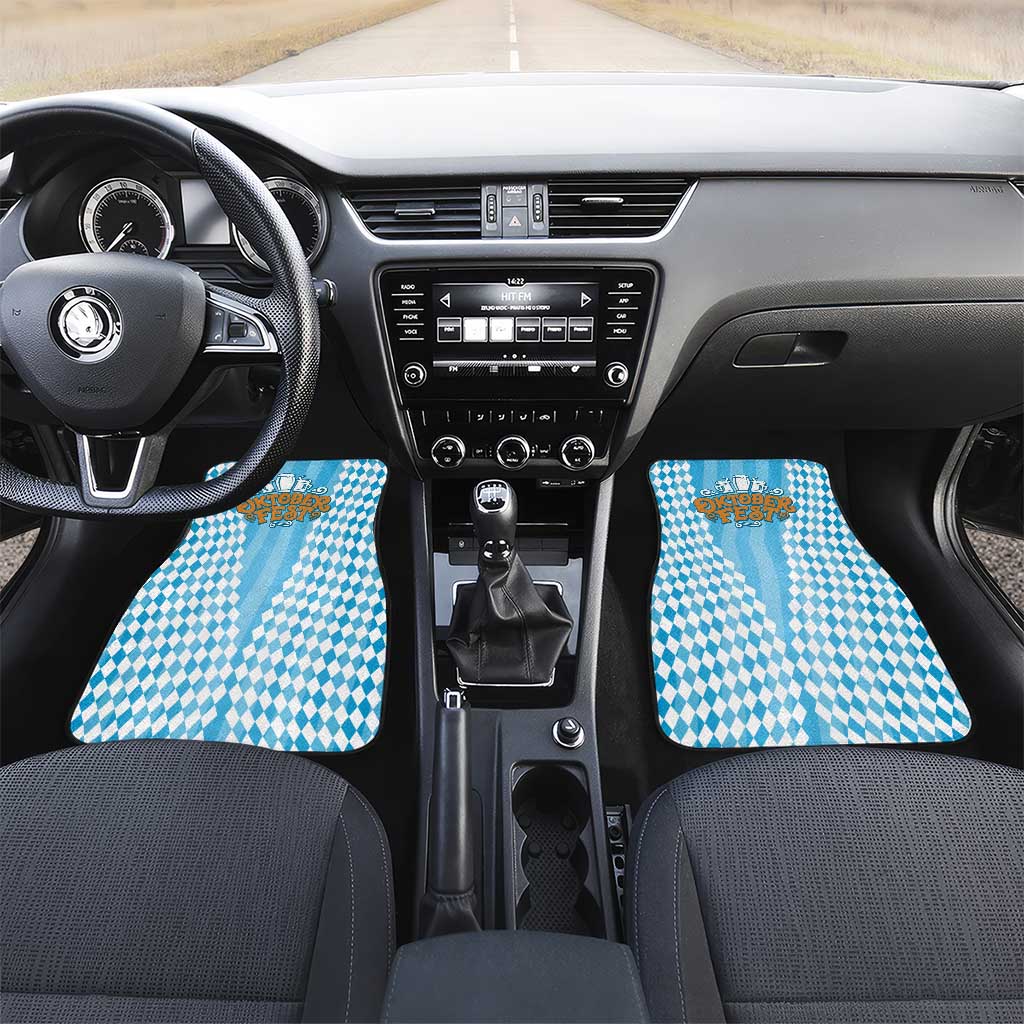Oktoberfest Car Mats with Beer Glass Illustration Blue White Diamond - Wonder Print Shop