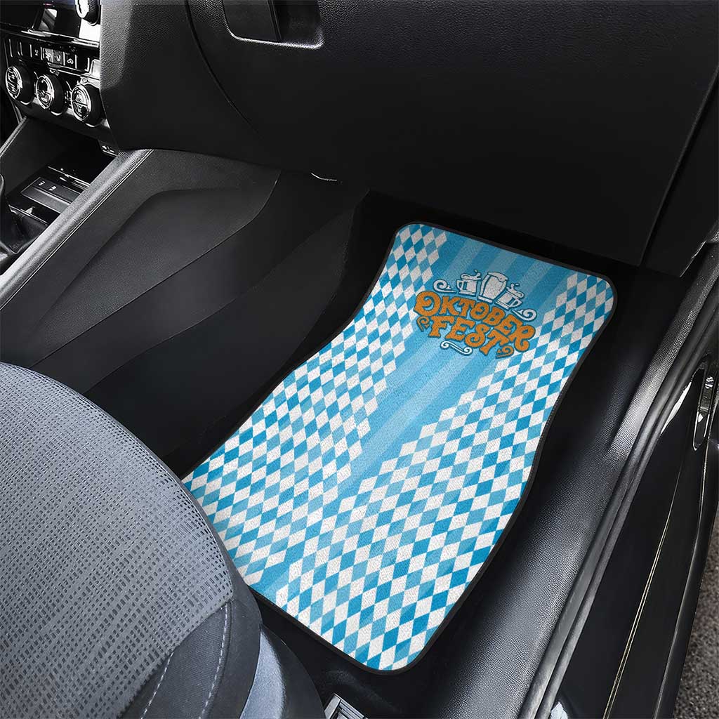 Oktoberfest Car Mats with Beer Glass Illustration Blue White Diamond - Wonder Print Shop