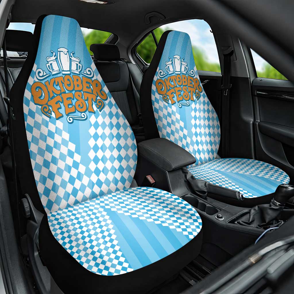 Oktoberfest Car Seat Cover with Beer Glass Illustration Blue White Diamond - Wonder Print Shop