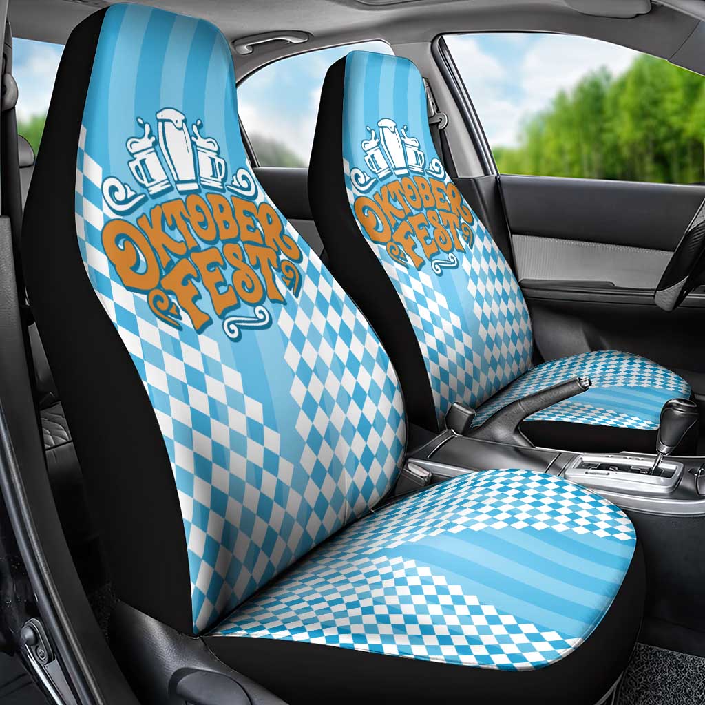 Oktoberfest Car Seat Cover with Beer Glass Illustration Blue White Diamond - Wonder Print Shop