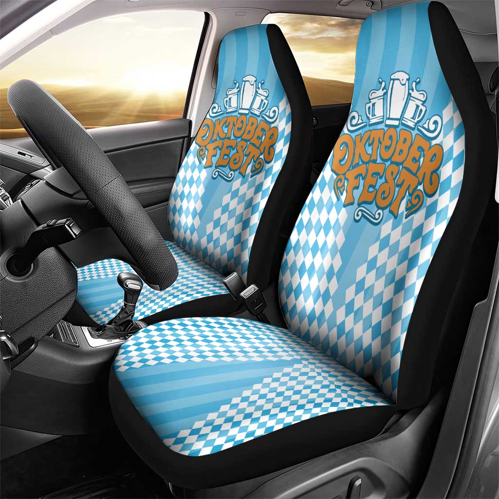 Oktoberfest Car Seat Cover with Beer Glass Illustration Blue White Diamond - Wonder Print Shop