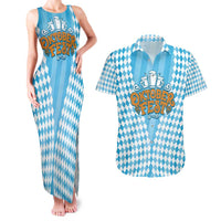 Oktoberfest Couples Matching Tank Maxi Dress and Hawaiian Shirt with Beer Glass Illustration Blue White Diamond - Wonder Print Shop