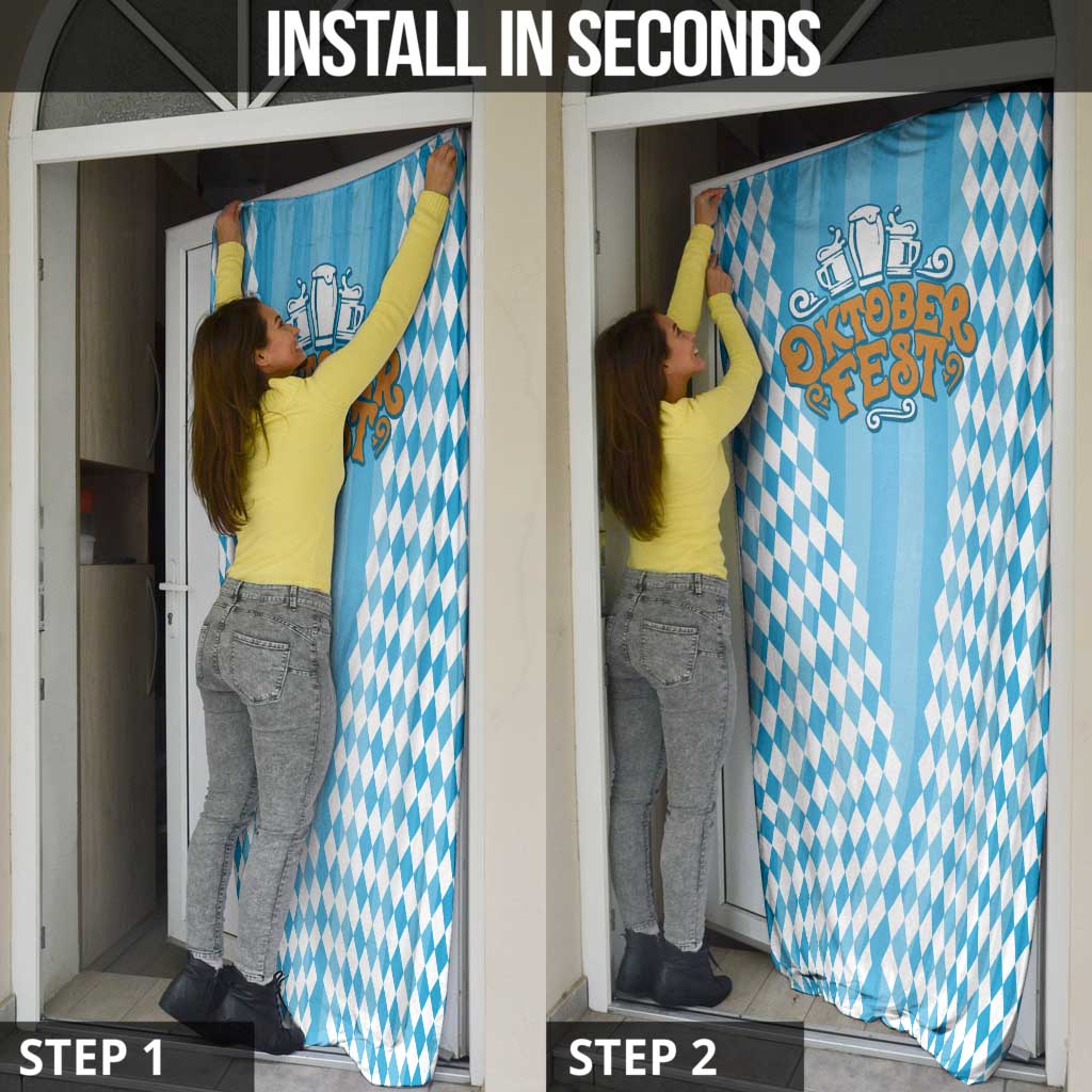 Oktoberfest Door Cover with Beer Glass Illustration Blue White Diamond - Wonder Print Shop