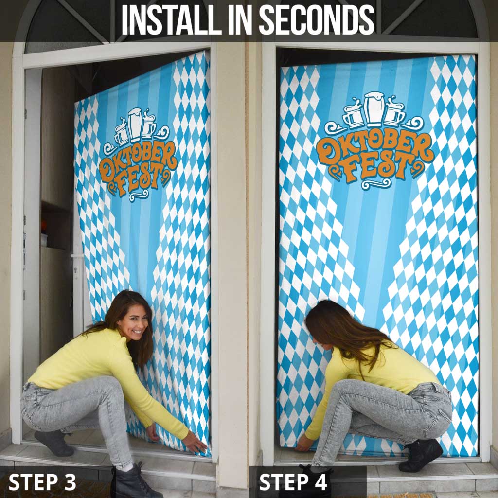Oktoberfest Door Cover with Beer Glass Illustration Blue White Diamond - Wonder Print Shop