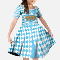 Oktoberfest Family Matching Long Sleeve Bodycon Dress and Hawaiian Shirt with Beer Glass Illustration Blue White Diamond - Wonder Print Shop