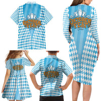 Oktoberfest Family Matching Long Sleeve Bodycon Dress and Hawaiian Shirt with Beer Glass Illustration Blue White Diamond - Wonder Print Shop