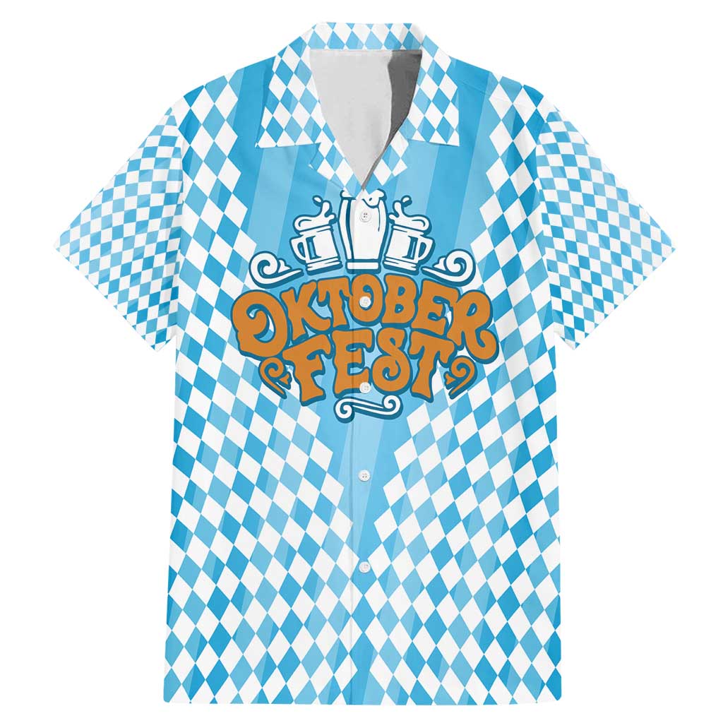 Oktoberfest Family Matching Mermaid Dress and Hawaiian Shirt with Beer Glass Illustration Blue White Diamond - Wonder Print Shop