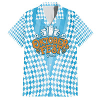 Oktoberfest Family Matching Off The Shoulder Long Sleeve Dress and Hawaiian Shirt with Beer Glass Illustration Blue White Diamond - Wonder Print Shop