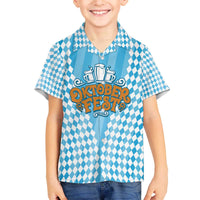 Oktoberfest Family Matching Off The Shoulder Long Sleeve Dress and Hawaiian Shirt with Beer Glass Illustration Blue White Diamond - Wonder Print Shop