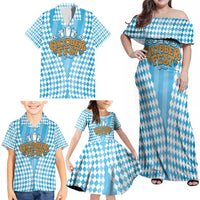 Oktoberfest Family Matching Off Shoulder Maxi Dress and Hawaiian Shirt with Beer Glass Illustration Blue White Diamond - Wonder Print Shop