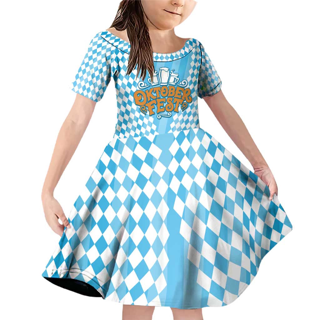 Oktoberfest Family Matching Off Shoulder Short Dress and Hawaiian Shirt with Beer Glass Illustration Blue White Diamond - Wonder Print Shop