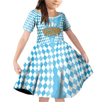 Oktoberfest Family Matching Off Shoulder Short Dress and Hawaiian Shirt with Beer Glass Illustration Blue White Diamond - Wonder Print Shop