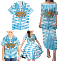 Oktoberfest Family Matching Puletasi and Hawaiian Shirt with Beer Glass Illustration Blue White Diamond - Wonder Print Shop