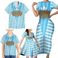Oktoberfest Family Matching Short Sleeve Bodycon Dress and Hawaiian Shirt with Beer Glass Illustration Blue White Diamond - Wonder Print Shop