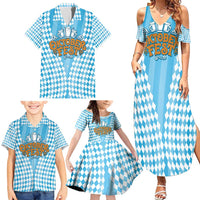 Oktoberfest Family Matching Summer Maxi Dress and Hawaiian Shirt with Beer Glass Illustration Blue White Diamond - Wonder Print Shop