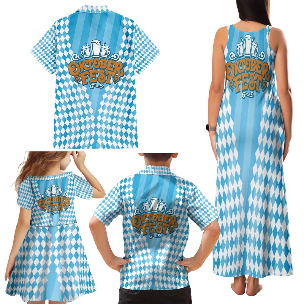 Oktoberfest Family Matching Tank Maxi Dress and Hawaiian Shirt with Beer Glass Illustration Blue White Diamond - Wonder Print Shop