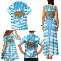 Oktoberfest Family Matching Tank Maxi Dress and Hawaiian Shirt with Beer Glass Illustration Blue White Diamond - Wonder Print Shop