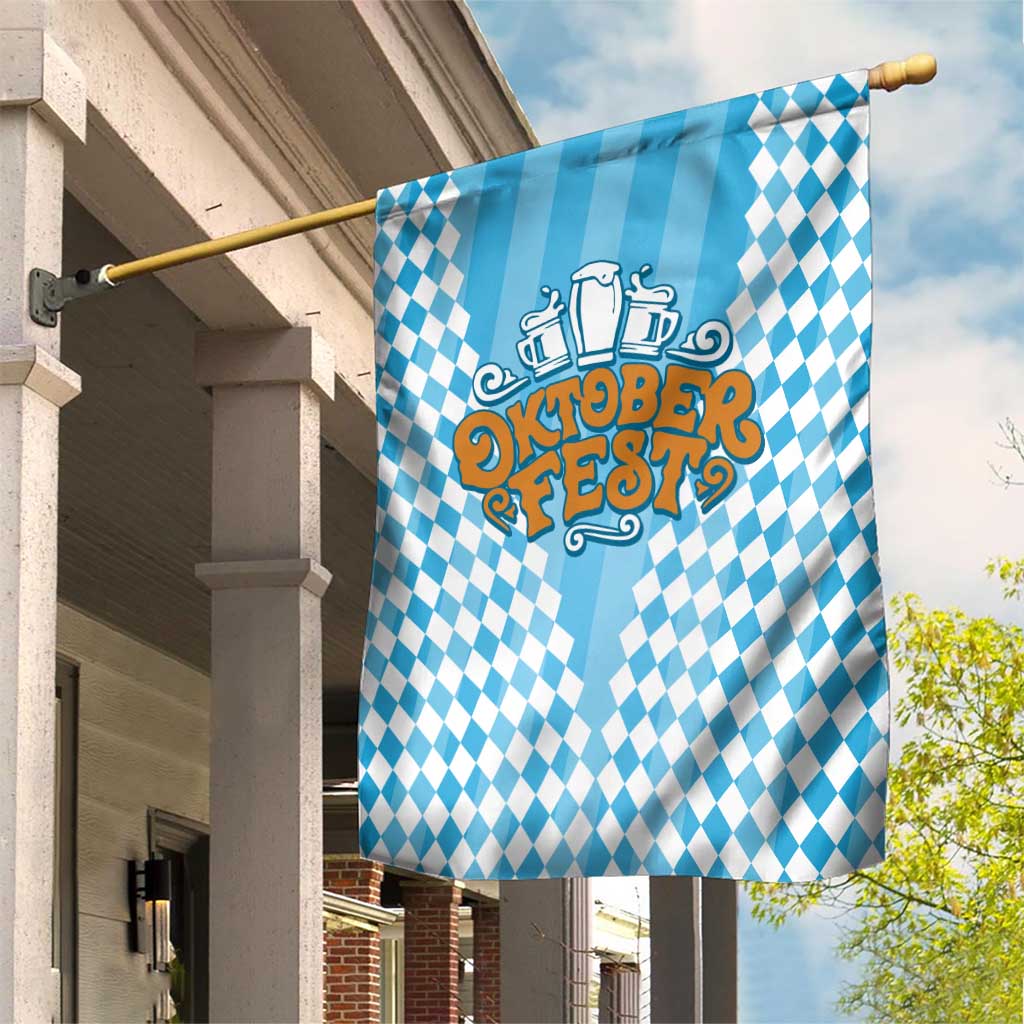 Oktoberfest Garden Flag with Beer Glass Illustration Blue White Diamond - Wonder Print Shop