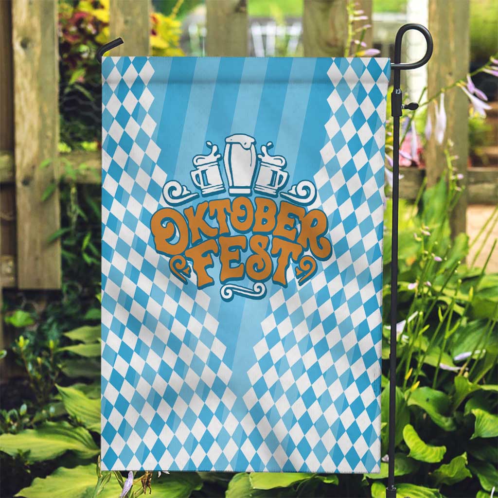 Oktoberfest Garden Flag with Beer Glass Illustration Blue White Diamond - Wonder Print Shop