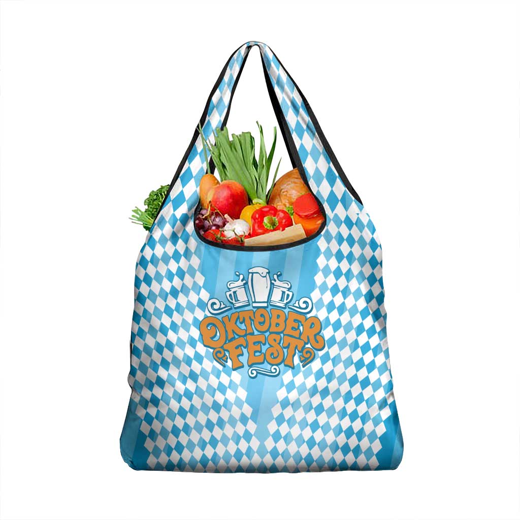 Oktoberfest Grocery Bag with Beer Glass Illustration Blue White Diamond - Wonder Print Shop