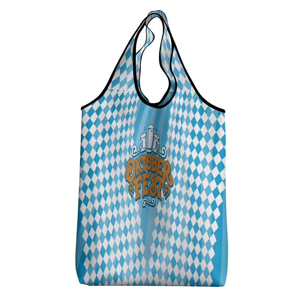 Oktoberfest Grocery Bag with Beer Glass Illustration Blue White Diamond - Wonder Print Shop