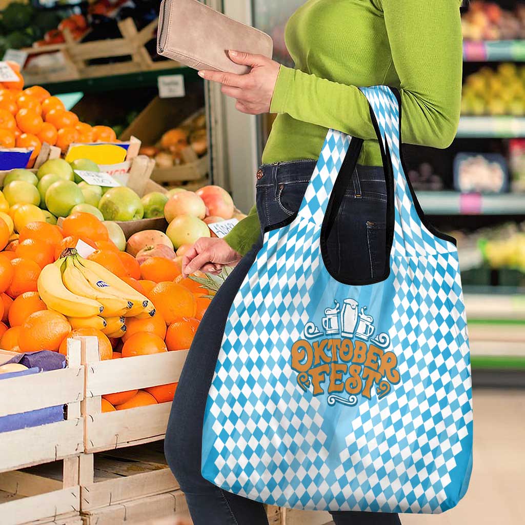 Oktoberfest Grocery Bag with Beer Glass Illustration Blue White Diamond - Wonder Print Shop