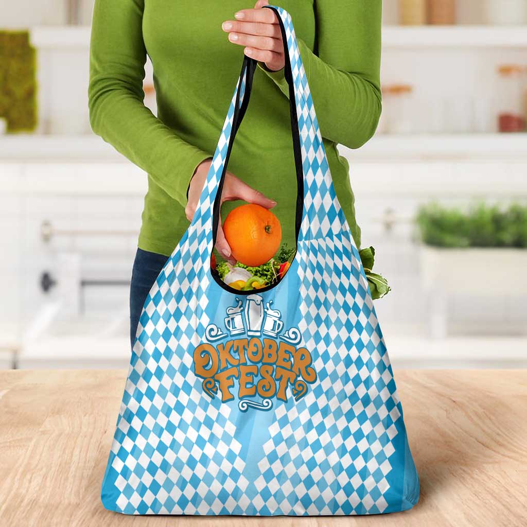Oktoberfest Grocery Bag with Beer Glass Illustration Blue White Diamond - Wonder Print Shop