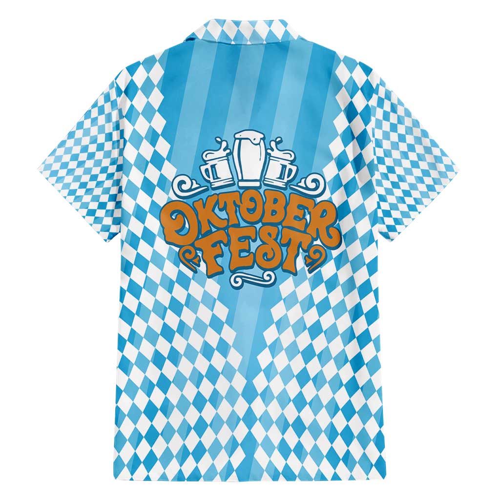 Oktoberfest Hawaiian Shirt with Beer Glass Illustration Blue White Diamond - Wonder Print Shop