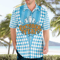 Oktoberfest Hawaiian Shirt with Beer Glass Illustration Blue White Diamond - Wonder Print Shop