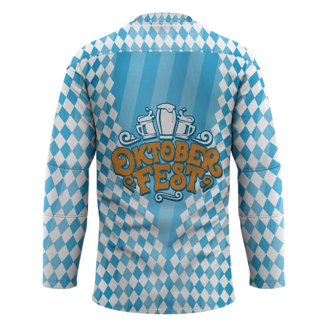 Oktoberfest Hockey Jersey with Beer Glass Illustration Blue White Diamond - Wonder Print Shop