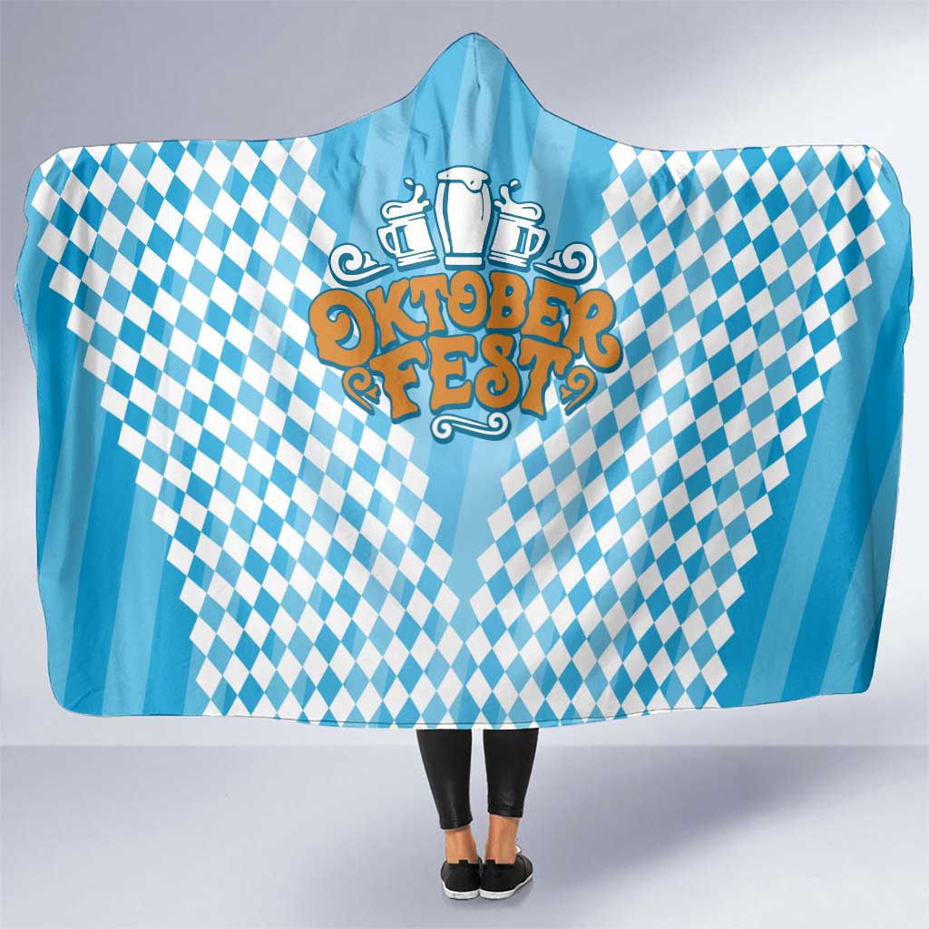 Oktoberfest Hooded Blanket with Beer Glass Illustration Blue White Diamond - Wonder Print Shop