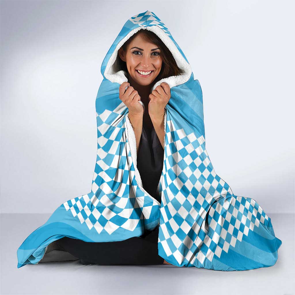 Oktoberfest Hooded Blanket with Beer Glass Illustration Blue White Diamond - Wonder Print Shop