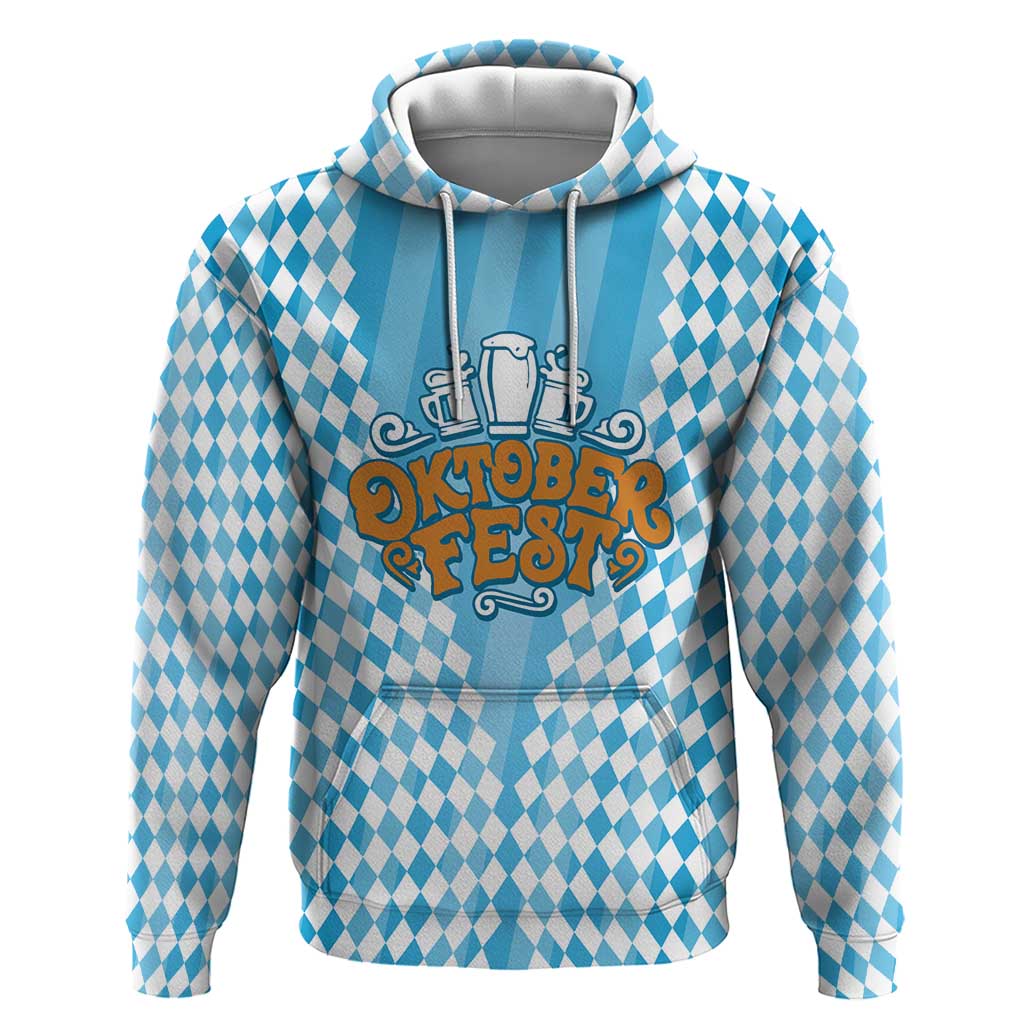 Oktoberfest Hoodie with Beer Glass Illustration Blue White Diamond - Wonder Print Shop