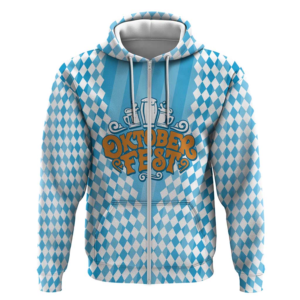 Oktoberfest Hoodie with Beer Glass Illustration Blue White Diamond - Wonder Print Shop