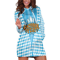 Oktoberfest Hoodie Dress with Beer Glass Illustration Blue White Diamond - Wonder Print Shop