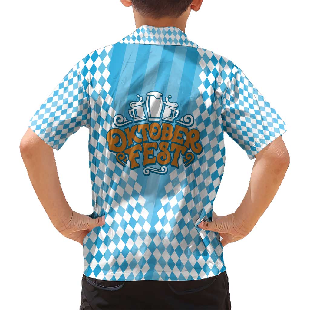 Oktoberfest Kid Hawaiian Shirt with Beer Glass Illustration Blue White Diamond - Wonder Print Shop